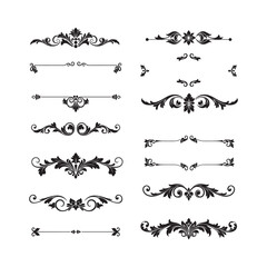 vintage calligraphic design elements vector set with ornate borders and flourishes