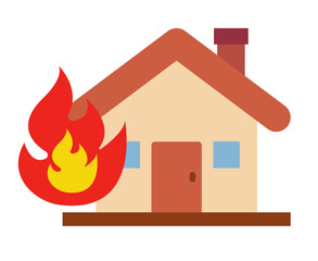Flat design house fire icon. Vector.