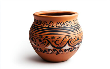 A Traditional Clay Pot with Engraved Torres Strait Islander Patterns Isolated on transparent background. Isolated on transparent background.