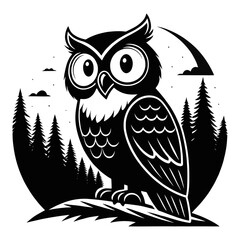 Obraz premium Cute Owl Silhouette in a Forest at Night