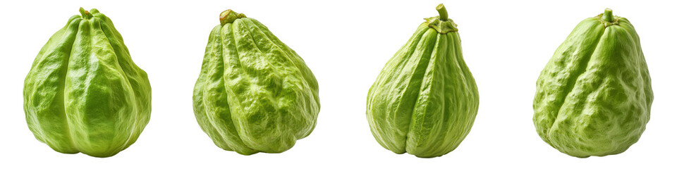Obraz premium Four green chayote squash with varying shapes and textures.