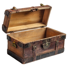 Antique Wooden Chest Open Empty Storage Box,