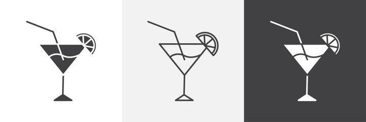 Citrus Martini glass icons in Thin line black color. flat simple vector symbols illustration.
