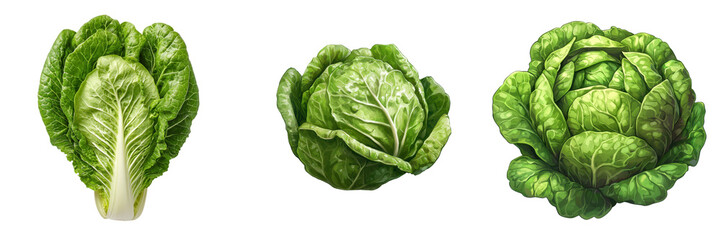 Fototapeta premium Three distinct heads of lettuce showcasing vibrant green colors and varied textures.