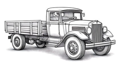 Vintage truck sketch, classic vehicle, illustration