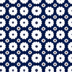 A pattern of white flowers on a dark blue background