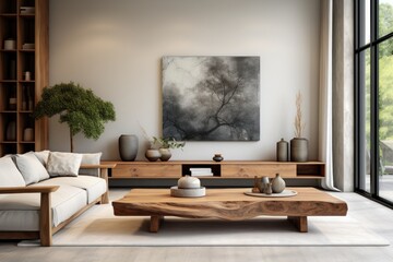 Living Room. Modern Illuminated Living Room Interior, Sleek and Stylish Design with Contemporary Furnishings and Bright Lighting, Home Decor Concept with Copy Space. Real Estate Concept. Hotel Concept