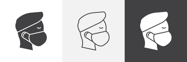 Person in mask icons in Thin line black color. flat simple vector symbols illustration.