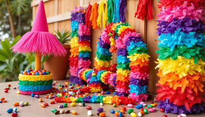 Fototapeta premium Vibrant piñata display for festive celebration, Cinco de Mayo art