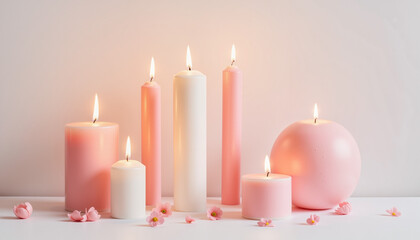 Elegant pastel candles glowing softly, serene Mother's Day decor