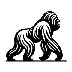Fototapeta premium Vector black and white silhouette of a gorilla, made with minimalistic strokes