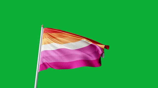 lesbian pride flag on a green screen, waving in the wind, lgbt flag with no background, gay pride symbol, tall flagpole, lgbtqia, queer, symbol of the gay pride, tolerance, love	