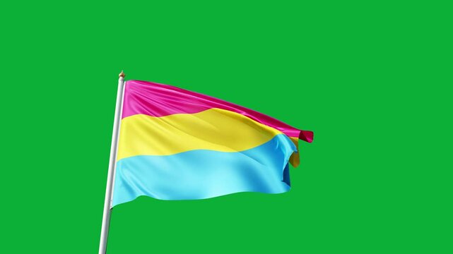 pansexual pride flag on a green screen, waving in the wind, pan pride, gay pride, lgbt flag with no background, tall flagpole, lgbtqia, queer, symbol of the gay pride, tolerance, love	
