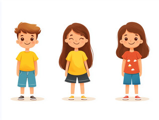 Smiling cartoon boy and girl characters standing vector set