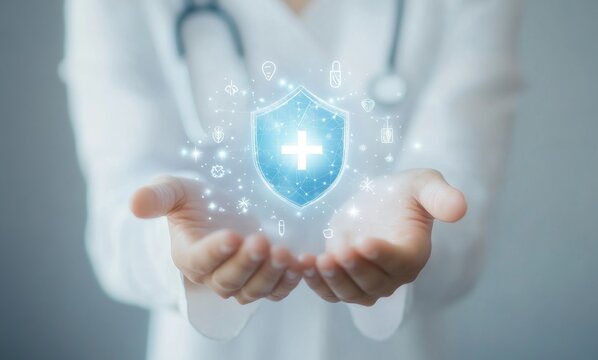 Doctor Holds Virtual Health Shield