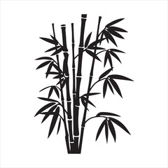Naklejka premium Black and white Silhouette of a bamboo plant 