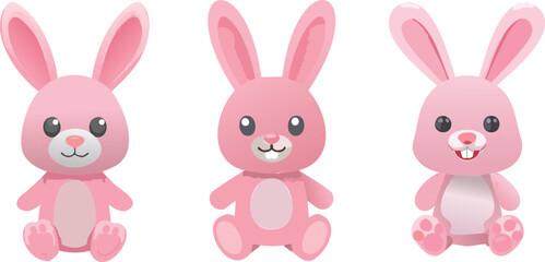 Obraz premium Easter Bunny Vector Illustration Set – Cute Spring Illustrations. Adorable Easter Rabbits Clipart Collection. Cartoon Bunny Easter Set – Holiday Graphics