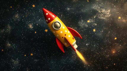 Fototapeta premium Rocket Toy Soaring in a Vibrant Space Galaxy Background