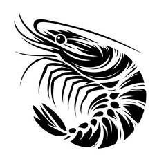 Obraz premium Vector black and white silhouette of a shrimp, made with minimalistic strokes