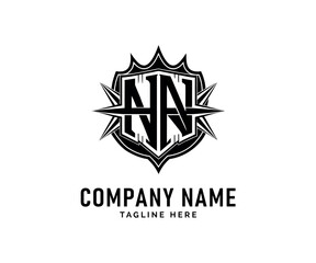 NN Monogram logo Design. Black Monogram NN logo Shield Crest Company Brand Design, Vector