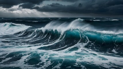 Fototapeta premium Stormy Ocean with Gigantic Waves Background