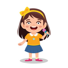 A happy little girl singing a song