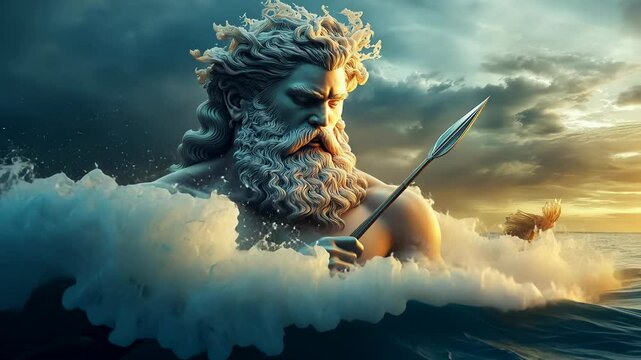 Mighty Poseidon commands the waves and storms in a breathtaking portrayal of Greek mythology