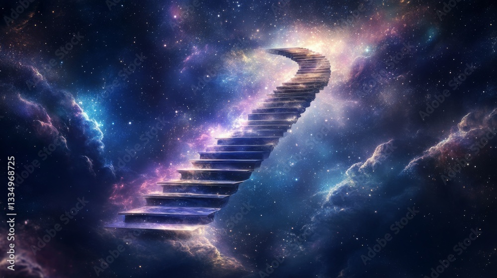 Wall mural an endless staircase floating in outer space, symbolizing infinite dreams and ambitions