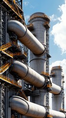 Grey and Orange Industrial Pipes Against Blue Sky
