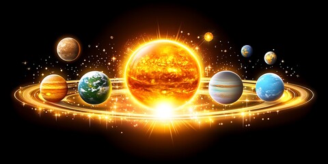 Illustrative depiction of a vibrant and glowing solar system formation