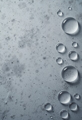 Large water droplets on textured concrete background, refreshing clarity