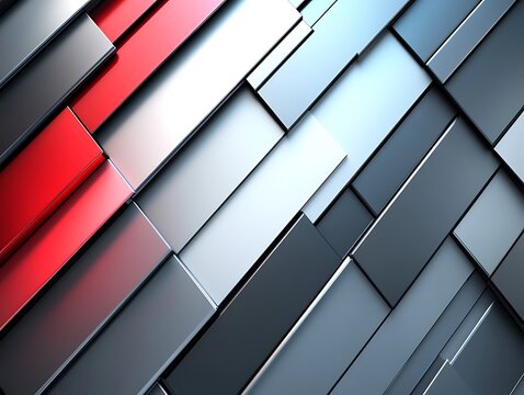 Abstract metallic rectangular blocks arranged in a geometric pattern with color