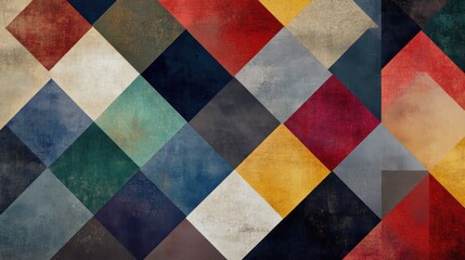 Abstract geometric pattern with textured squares in various colors.