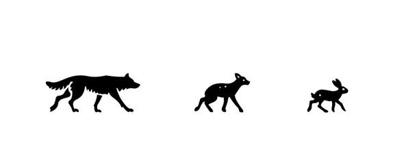 Vector illustration of a set of cartoon animals, wolf, wild dog and hare on a white background