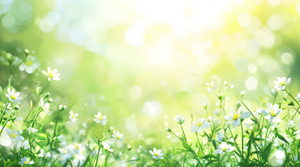 beautiful view of garden during spring time with flowers in sunlight, outdoor nature background