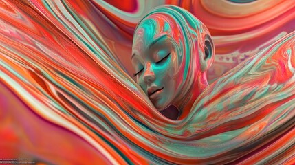 Obraz premium Abstract Art of a Peaceful Face in Liquid Flowing Colors