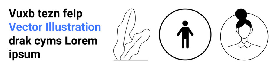 Male and female profile icons inside circles with a single abstract plant illustration. Ideal for user profiles, applications, web design, infographics, presentations, branding, minimalism, simple