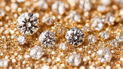 Fototapeta premium Sparkling diamonds on gold glitter.