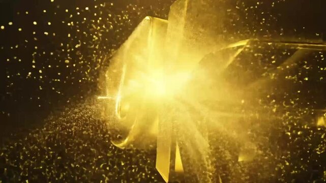 Text 500k shape created from golden light particles on black background