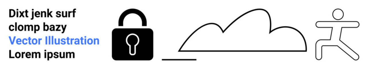 Lock, cloud, and running figure representing cybersecurity, cloud computing, mobility, data protection, privacy, digital transformation innovation. Ideal for IT services cloud platforms data