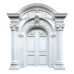 Fototapeta premium Elegant White Doorway with Intricate Carving Classic Architecture