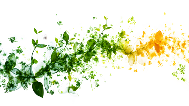 A green and yellow line of leaves with a white background. The leaves are in a spiral and are very close together
