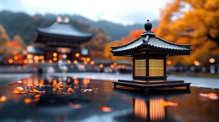 Fototapeta premium Asian Temple Tower Garden in Traditional Chinese and Japanese Style, AI Generated Graphic Art of Historical Architecture and Nature
