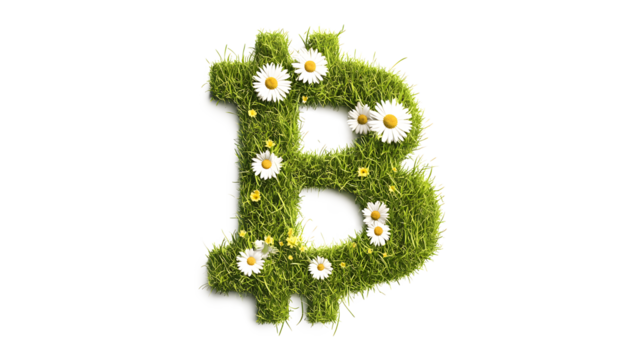 A green letter B with flowers on it. The letter B is made of grass and daisies - Powered by Adobe