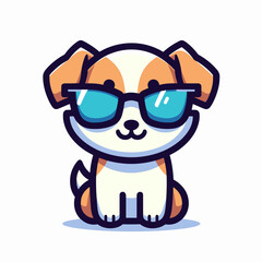 Naklejka premium Cute cartoon dog wearing sunglasses, cheerful expression, playful illustration