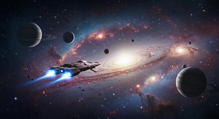 Naklejka premium spaceship and space