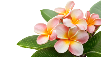 A bunch of pink and yellow flowers with green leaves. The flowers are arranged in a way that they are not overlapping each other