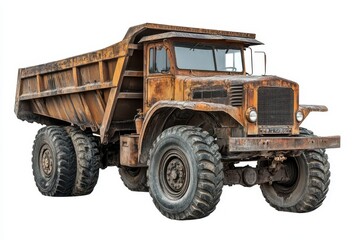 Obraz premium An enormous aged truck for coal mining isolated on a white background with clipping path