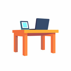 Stylish desk setup with laptop and picture frame, modern workspace