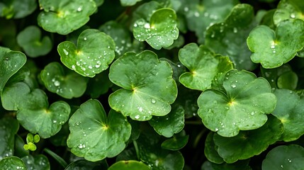 Close-up of lush green leaves with water droplets